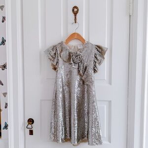Stunning sparkly Silver Sequin Party Dress with Ruffle Shoulder